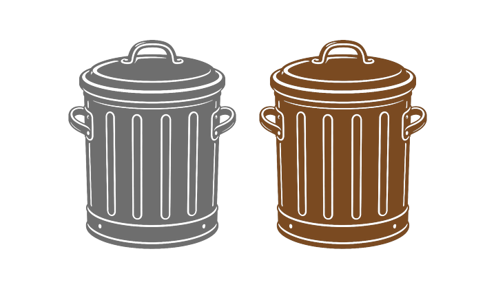 Two dustbins at the kerb: grey for every street this week, brown for 3B streets only